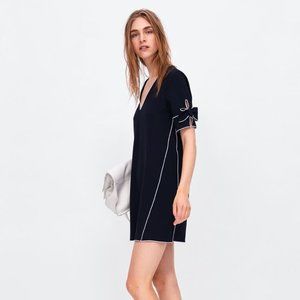 ZARA Navy Dress with Contrasting Piping